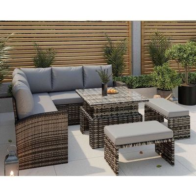 Upgrade Your Patio with AJUNION Garden Furniture Rattan Sofa and Adjustable Table