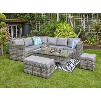 9 Seater Rattan Woven Garden Furniture Set with Modern Design and Adjustable Table