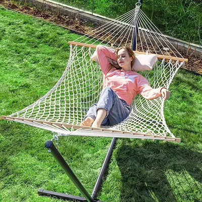 Cozy Portable Folding Cotton Rope Mesh Hammock Bed for Outdoor Indoor Garden Camping