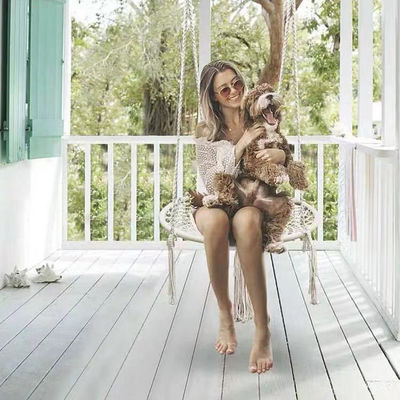 Outdoor Indoor Garden Camping Metal Swing Chair with Cotton Rope and Foldable Design