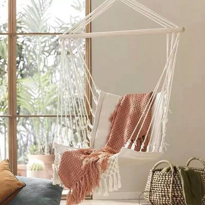Indoor and Outdoor Metal Frame Outdoor Swing Chair with Cotton Rope Hanging Hammock