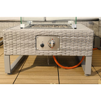 Outdoor Rattan Sectional Sofa Set with Fire Pit Table and Storage Box AJUNION 4 Seater