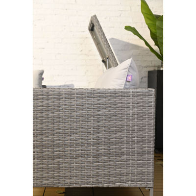 Outdoor Rattan Sectional Sofa Set with Fire Pit Table and Storage Box AJUNION 4 Seater