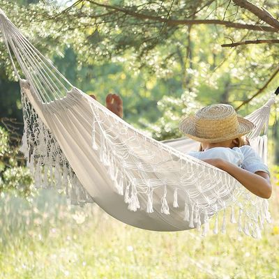 Collapsible Ultralight Cotton Double Swing Hanging Hammock Bed for Camping and Garden