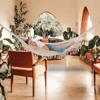 Collapsible Ultralight Cotton Double Swing Hanging Hammock Bed for Camping and Garden