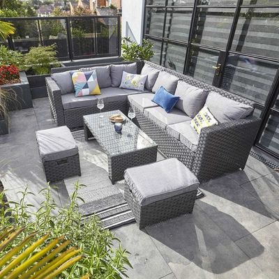 Garden Set AJUNION 8 Seater Outdoor Furniture Rattan Corner Lounge Sofa Set for Backyard