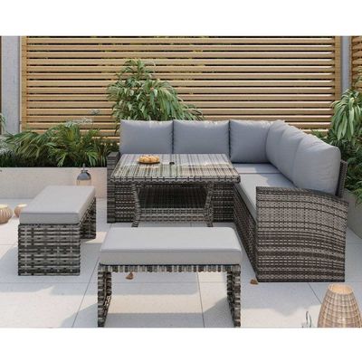 PE Rattan All Weather Garden Furniture Set Leisure Outdoor Corner Sofa Lounge Set