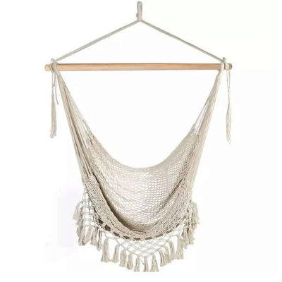 Outdoor Garden Portable Hanging Cotton Rope Hammock Chair with Tassel Wood Stand