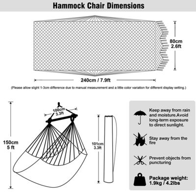 Outdoor Garden Portable Hanging Cotton Rope Hammock Chair with Tassel Wood Stand