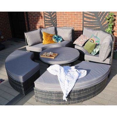 Adjustable Dining Table Wicker Woven Sofa Set for Outdoor Daybed Furniture by AJUNION