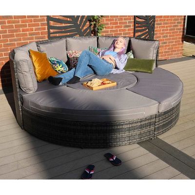 Adjustable Dining Table Wicker Woven Sofa Set for Outdoor Daybed Furniture by AJUNION