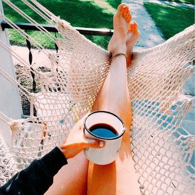 Outdoor Garden Portable Hanging Cotton Rope Hammock Chair with Tassel Wood Stand