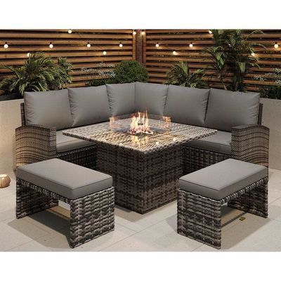 L96xW49xH35cm Bench Size Modern Sectional Corner Lounge Patio Furniture with Fire Pit