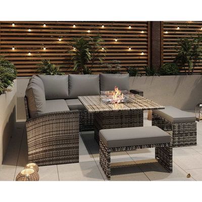 L96xW49xH35cm Bench Size Modern Sectional Corner Lounge Patio Furniture with Fire Pit