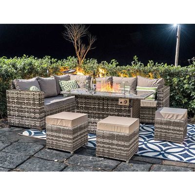 L96xW49xH35cm Bench Size Modern Sectional Corner Lounge Patio Furniture with Fire Pit
