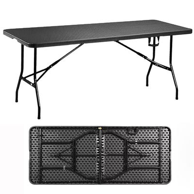 Foldable Outdoor Banquet Table Portable Camping Furniture with Imitated Rattan Design