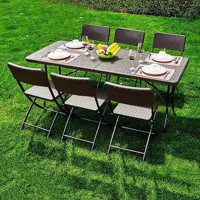 Foldable Outdoor Banquet Table Portable Camping Furniture with Imitated Rattan Design