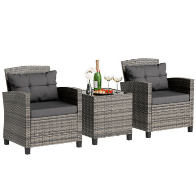 Outdoor Bistro Set Rattan Garden Chair 2 Seating Patio Set Group with Coffee Table by AJUNION