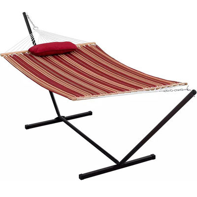 Outdoor Camping Portable Lightweight Folding Double Cotton Hammocks with Metal Stand