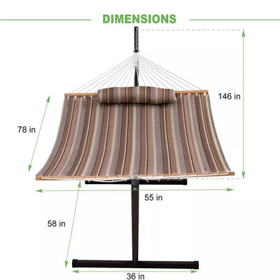 Outdoor Camping Portable Lightweight Folding Double Cotton Hammocks with Metal Stand