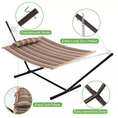 Outdoor Camping Portable Lightweight Folding Double Cotton Hammocks with Metal Stand