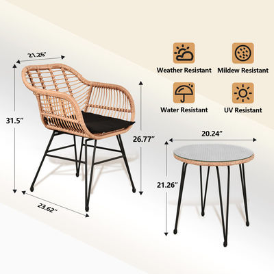 AJUNION 2 Seating Outdoor Patio Furniture Bistro Set D23.62''xW21.26''xH31.5'' Chair Size