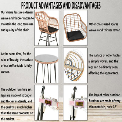 AJUNION 2 Seating Outdoor Patio Furniture Bistro Set D23.62''xW21.26''xH31.5'' Chair Size