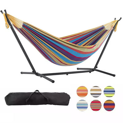 Home Outdoor Garden Camping Portable Lightweight Folding Double Cotton Hammocks with Metal Stand
