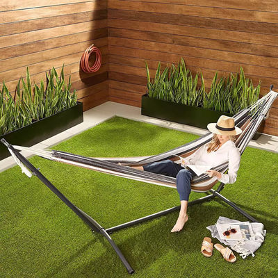 Home Outdoor Garden Camping Portable Lightweight Folding Double Cotton Hammocks with Metal Stand