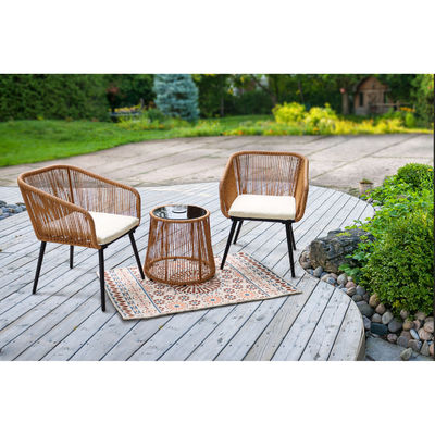 Modern Design 3 Piece Bistro Set Wicker Rattan Chair Furniture with LED Solar Light