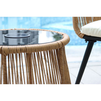 Modern Design 3 Piece Bistro Set Wicker Rattan Chair Furniture with LED Solar Light