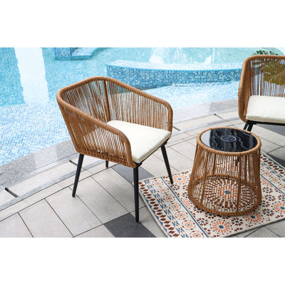 Modern Design 3 Piece Bistro Set Wicker Rattan Chair Furniture with LED Solar Light