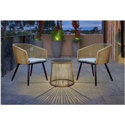 Modern Design 3 Piece Bistro Set Wicker Rattan Chair Furniture with LED Solar Light