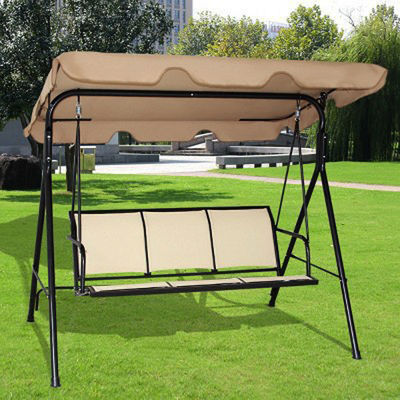 Outdoor Furniture Adult Metal Teslin Fabric 3 Seater Hammock Swing Chair with Canopy