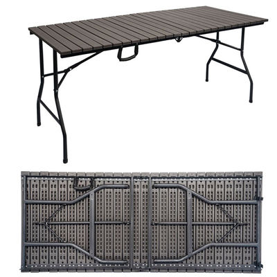 Metal Outdoor Foldable Portable Wood Grain HDPE Plastic Folding Beer Picnic Dining Table