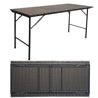 Metal Outdoor Foldable Portable Wood Grain HDPE Plastic Folding Beer Picnic Dining Table