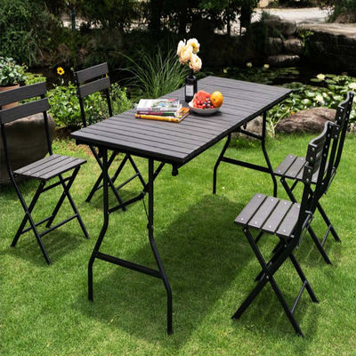 Metal Outdoor Foldable Portable Wood Grain HDPE Plastic Folding Beer Picnic Dining Table