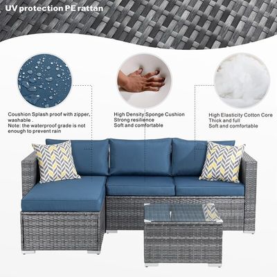Rattan Sofa Sectional Lounge Set 24'' H X 78'' W X 50.78'' D for Outdoor Relaxation