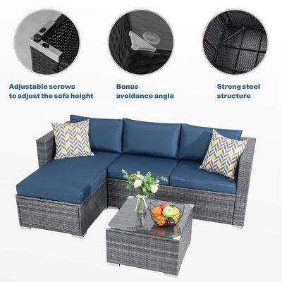 Rattan Sofa Sectional Lounge Set 24'' H X 78'' W X 50.78'' D for Outdoor Relaxation