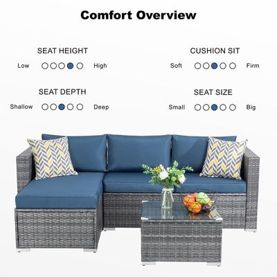Rattan Sofa Sectional Lounge Set 24'' H X 78'' W X 50.78'' D for Outdoor Relaxation