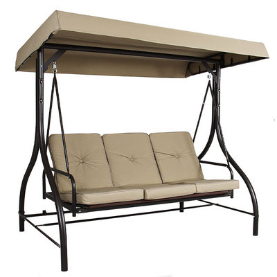 Outdoor Garden 3 Seats Swing Chair with Canopy and Adjustable Folding Steel Lounger Bed