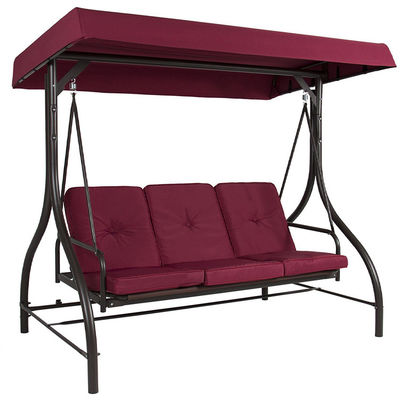 Outdoor Garden 3 Seats Swing Chair with Canopy and Adjustable Folding Steel Lounger Bed