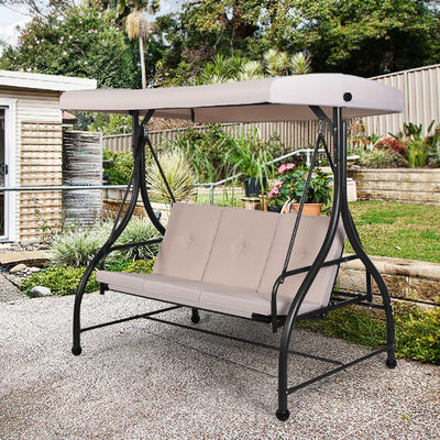 Outdoor Garden 3 Seats Swing Chair with Canopy and Adjustable Folding Steel Lounger Bed