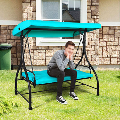 Outdoor Garden 3 Seats Swing Chair with Canopy and Adjustable Folding Steel Lounger Bed