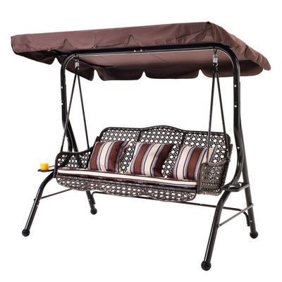 Outdoor Garden Patio Metal Frame Pe Rattan Double 3 Seat Hammock Swing with Canopy