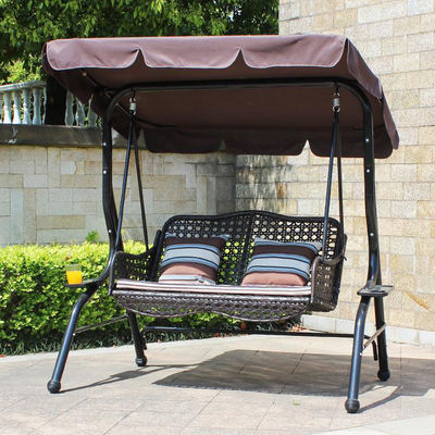 Outdoor Garden Patio Metal Frame Pe Rattan Double 3 Seat Hammock Swing with Canopy