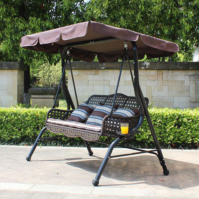Outdoor Garden Patio Metal Frame Pe Rattan Double 3 Seat Hammock Swing with Canopy