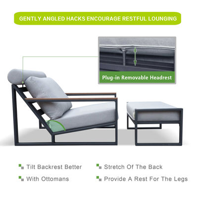 Aluminum Frame Patio Reclining Chair and Ottoman for Outdoor Leisure Time Relaxation