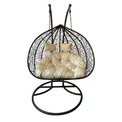 Contemporary Indoor Outdoor Balcony Garden Portable Double People Hanging Rattan Wicker Egg Swing Chair with Cushion