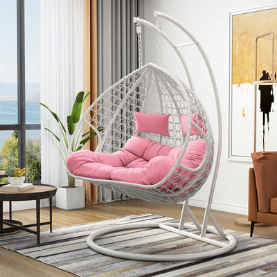 Contemporary Indoor Outdoor Balcony Garden Portable Double People Hanging Rattan Wicker Egg Swing Chair with Cushion
